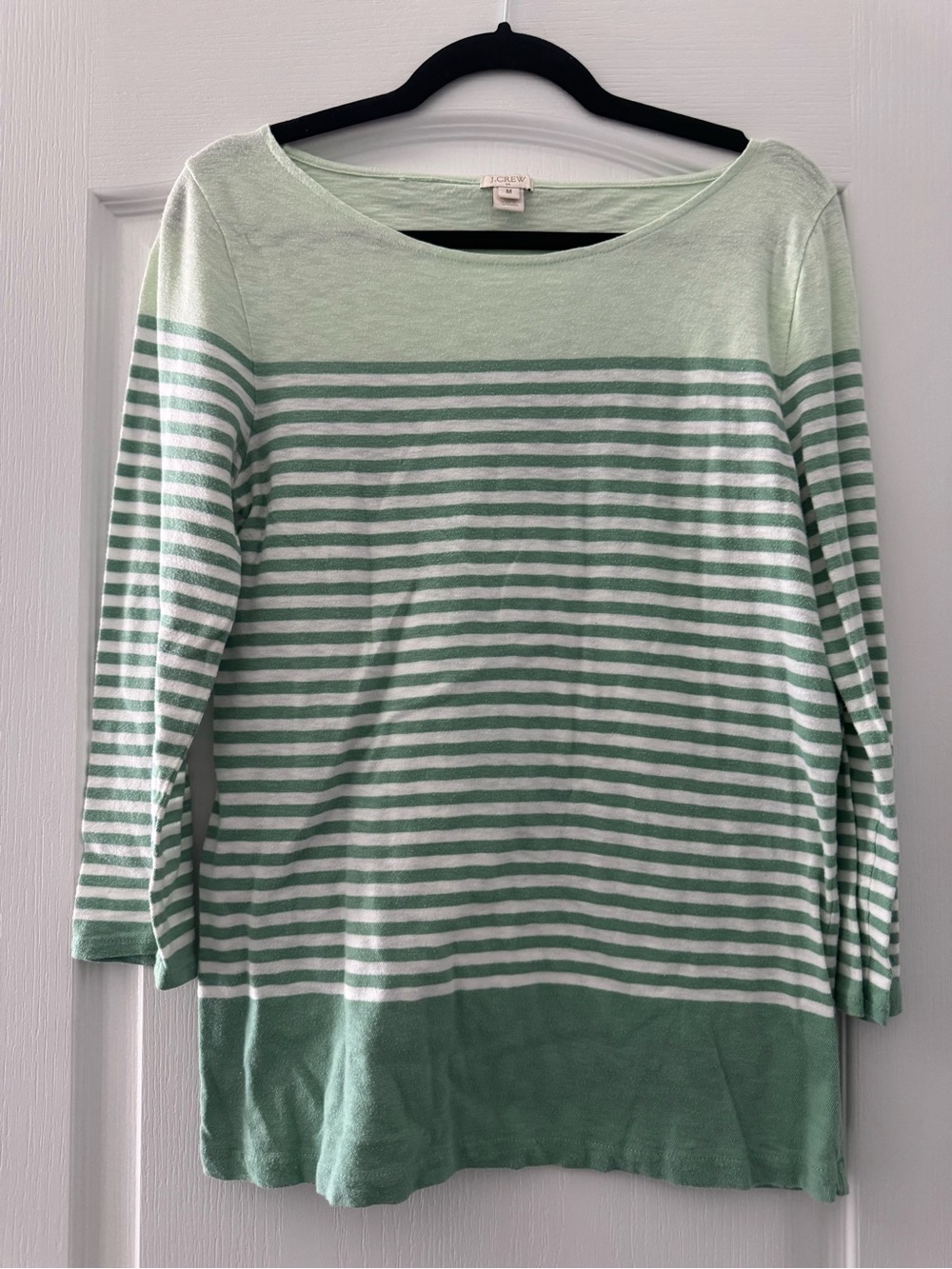 J. Crew Factory Mint Green and White Striped Long Sleeve Top